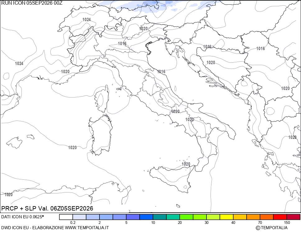 mappa Precipitazioni e pressione SLM