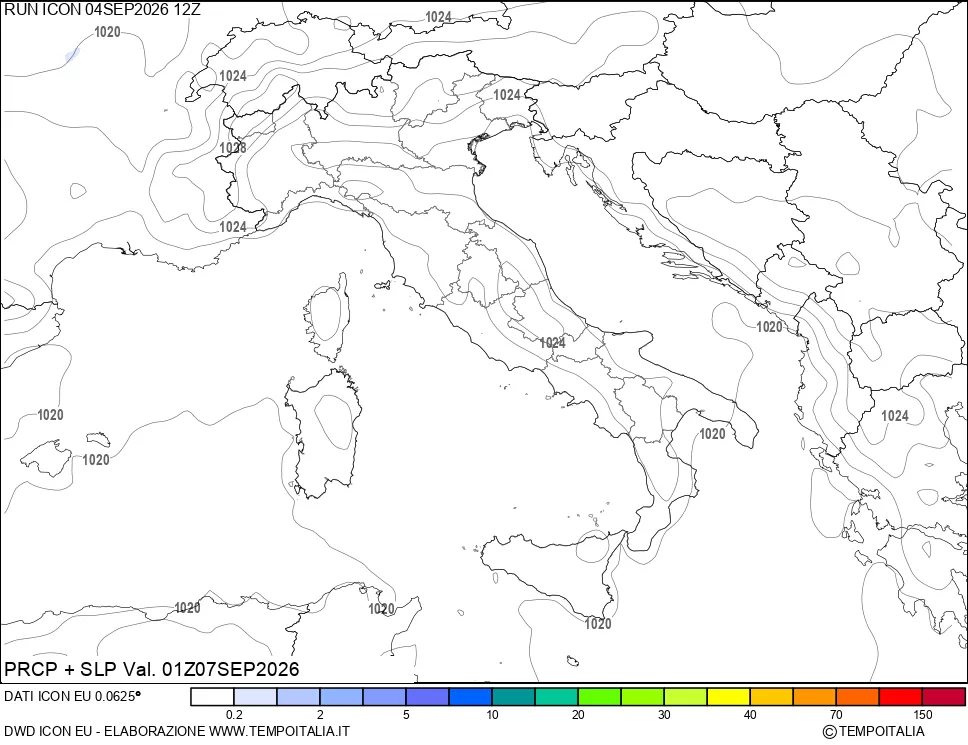 mappa Precipitazioni e pressione SLM