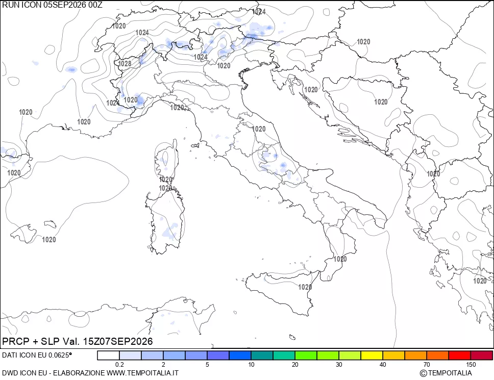 mappa Precipitazioni e pressione SLM