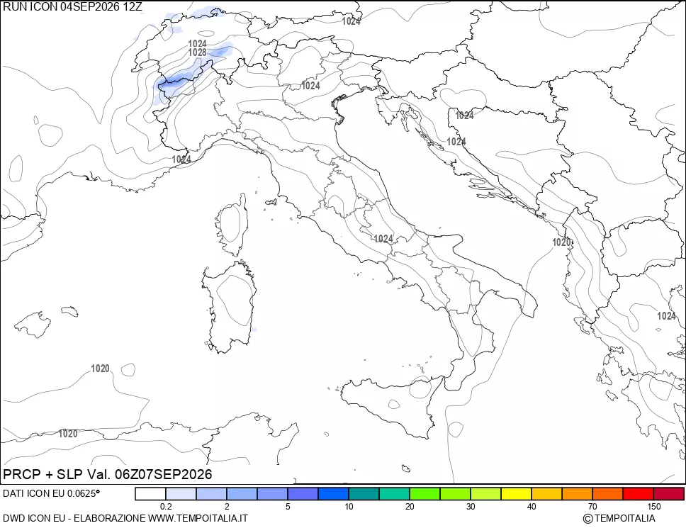 mappa Precipitazioni e pressione SLM