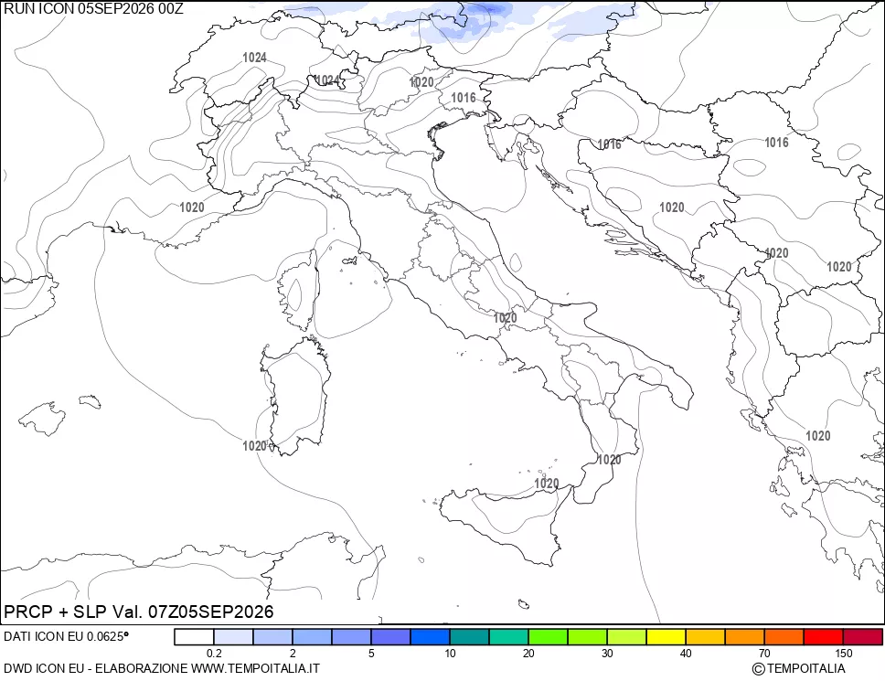 mappa Precipitazioni e pressione SLM