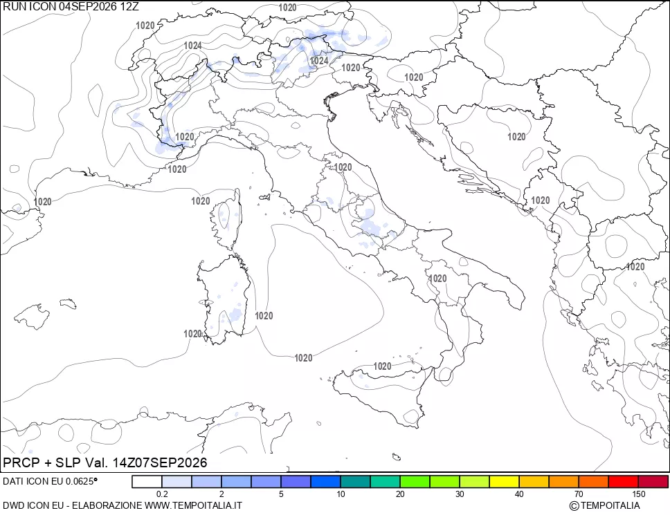 mappa Precipitazioni e pressione SLM