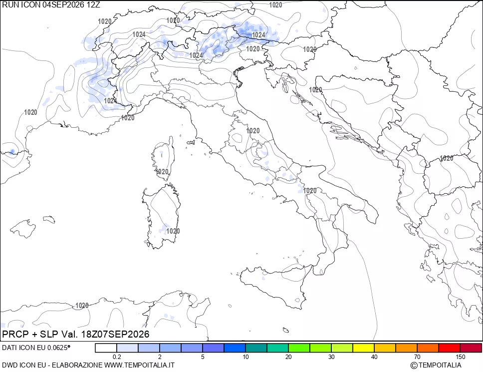 mappa Precipitazioni e pressione SLM