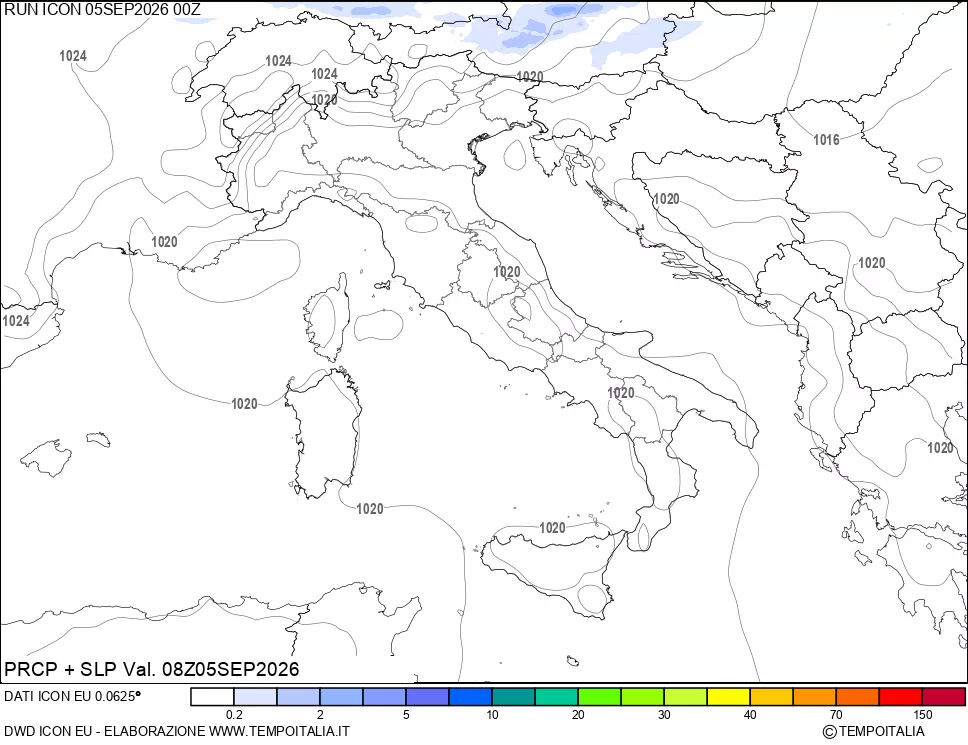 mappa Precipitazioni e pressione SLM