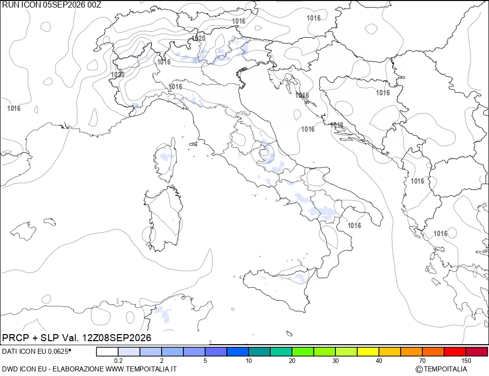 mappa Precipitazioni e pressione SLM