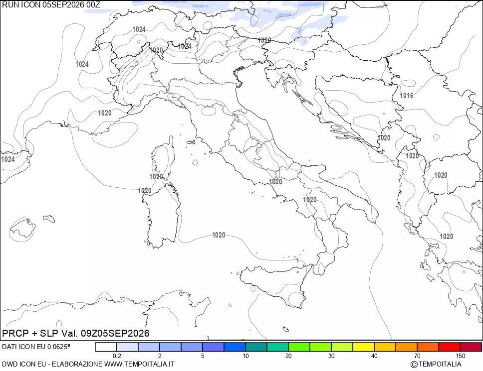 mappa Precipitazioni e pressione SLM