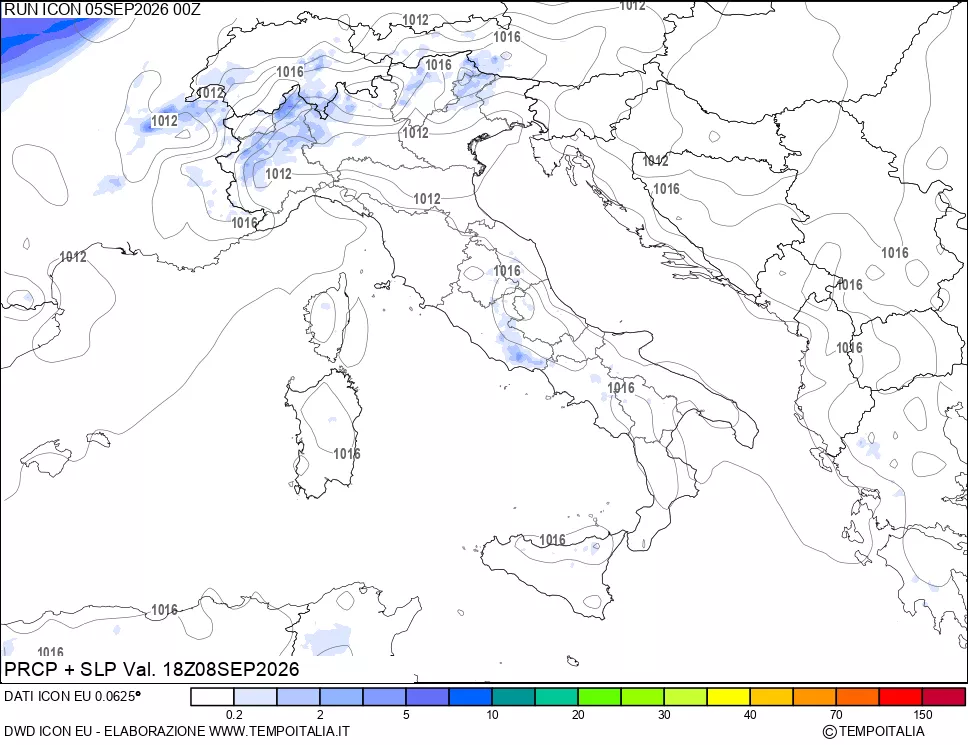 mappa Precipitazioni e pressione SLM