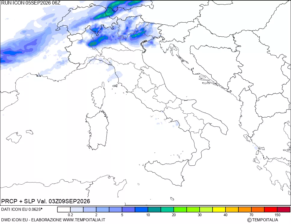 mappa Precipitazioni e pressione SLM