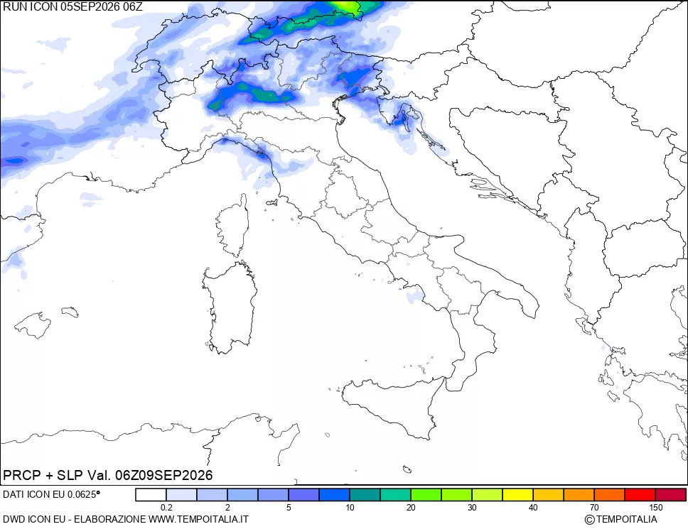 mappa Precipitazioni e pressione SLM