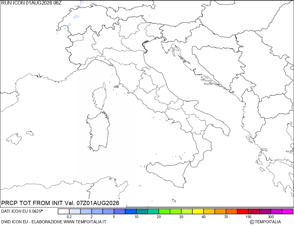 mappa Precipitazioni totali dal primo giorno