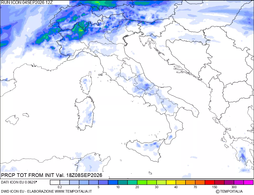 mappa Precipitazioni totali dal primo giorno