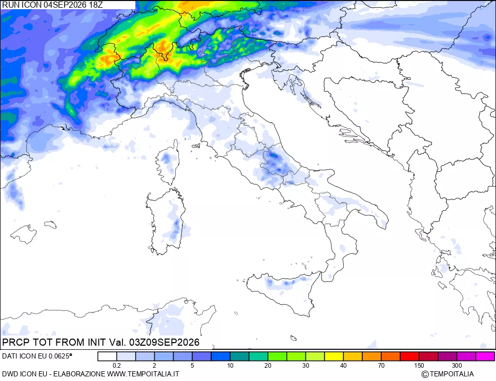 mappa Precipitazioni totali dal primo giorno