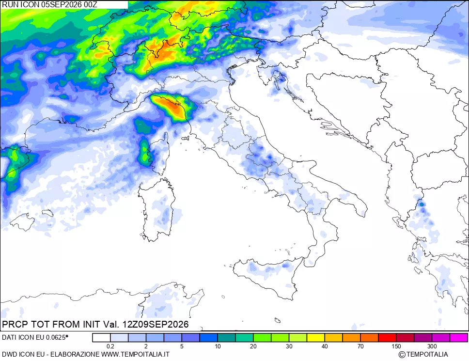 mappa Precipitazioni totali dal primo giorno