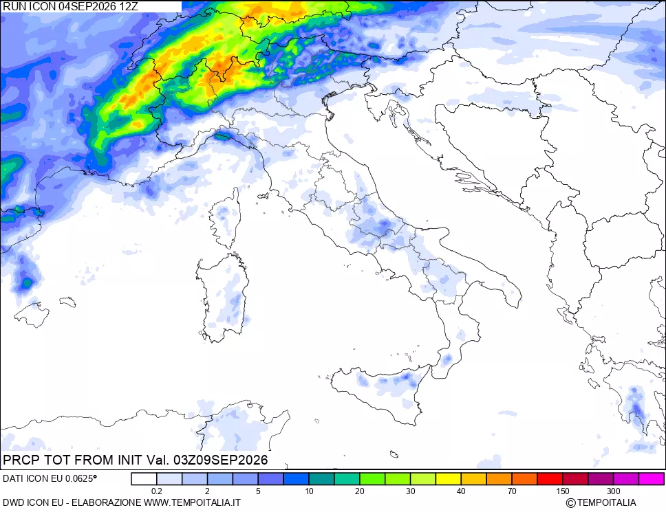 mappa Precipitazioni totali dal primo giorno