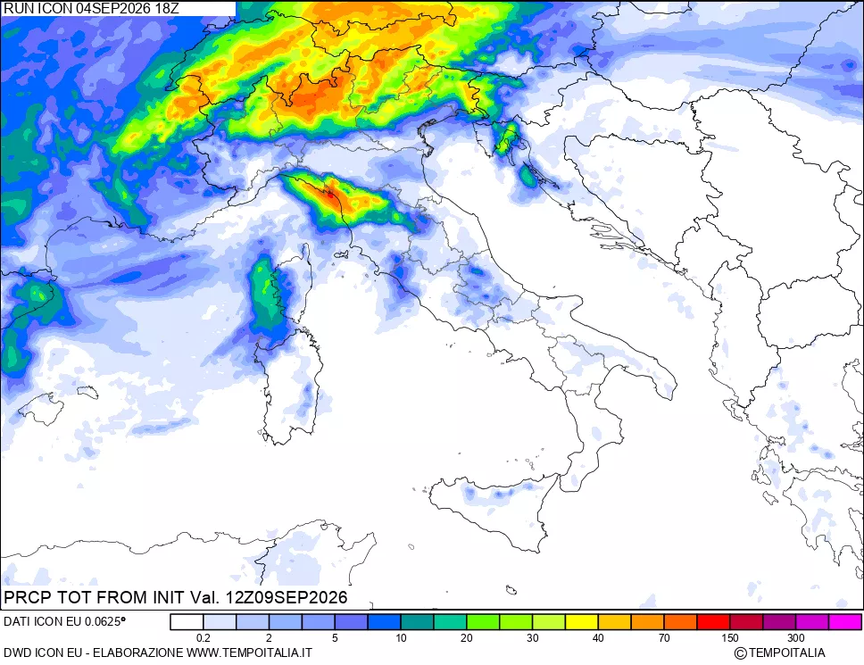 mappa Precipitazioni totali dal primo giorno