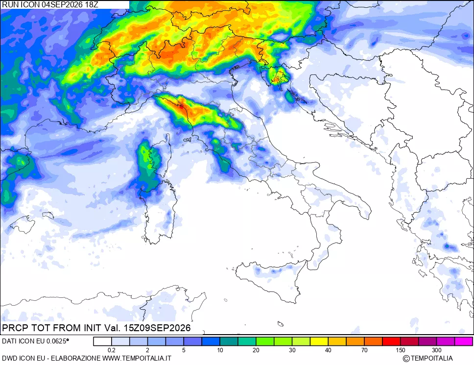 mappa Precipitazioni totali dal primo giorno
