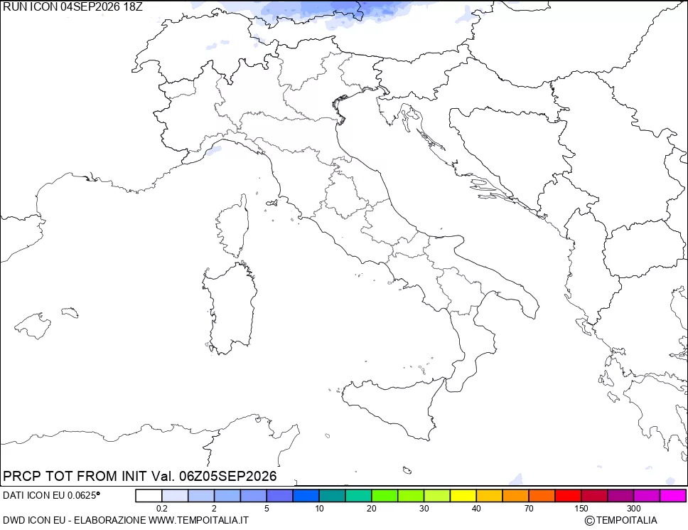 mappa Precipitazioni totali dal primo giorno