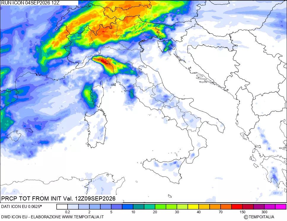 mappa Precipitazioni totali dal primo giorno