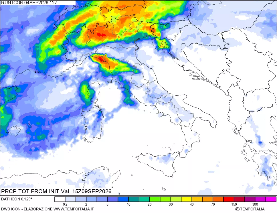 mappa Precipitazioni totali dal primo giorno