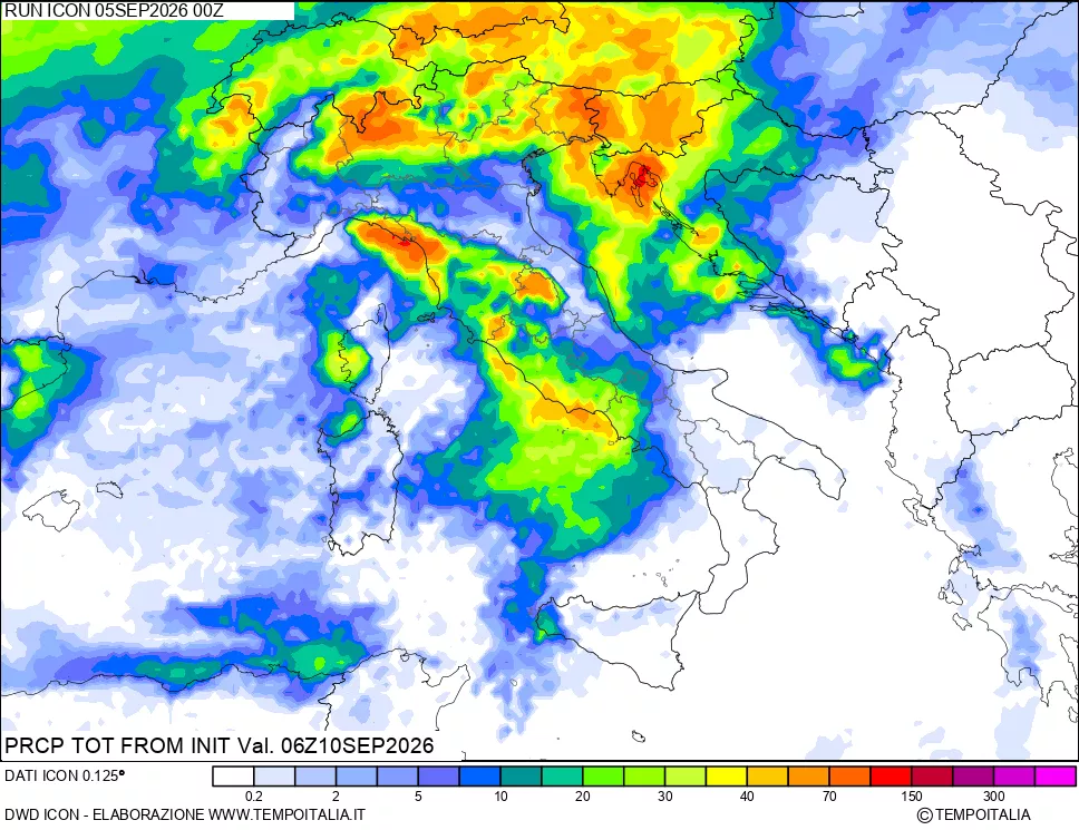 mappa Precipitazioni totali dal primo giorno