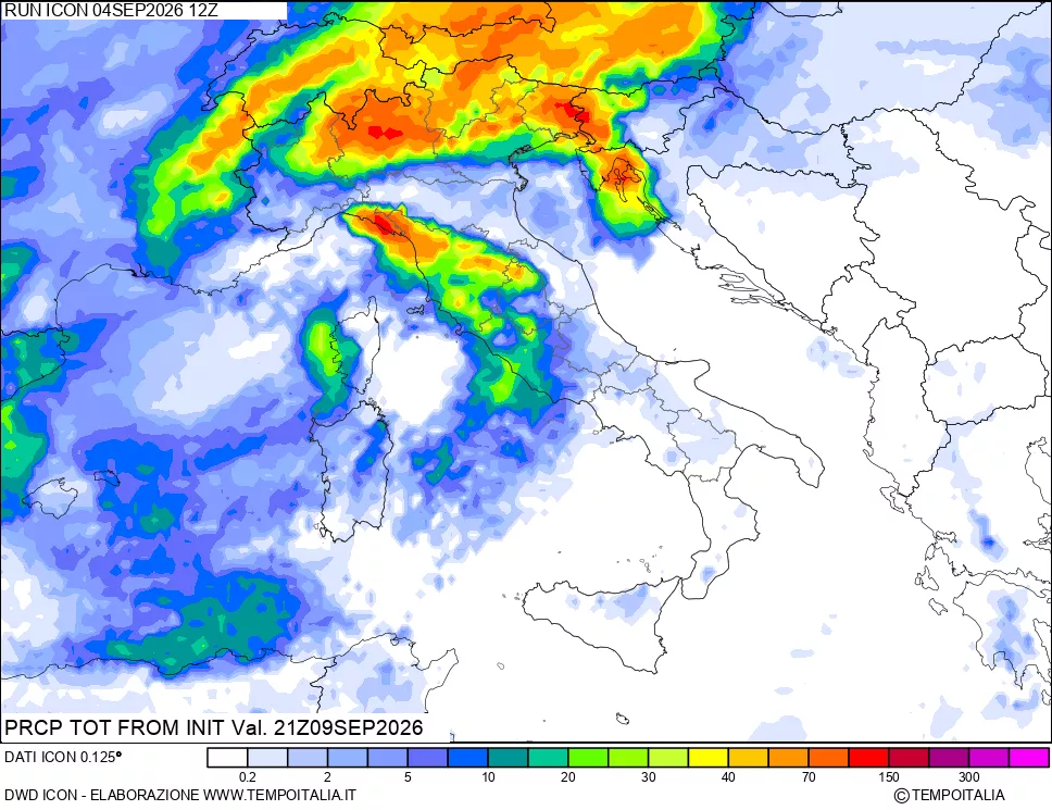 mappa Precipitazioni totali dal primo giorno
