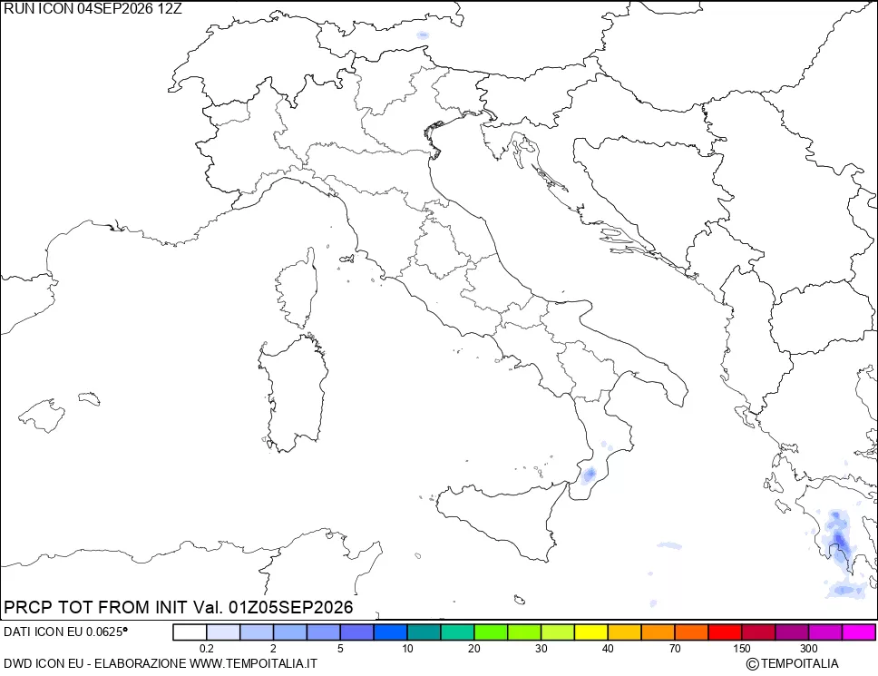 mappa Precipitazioni totali dal primo giorno