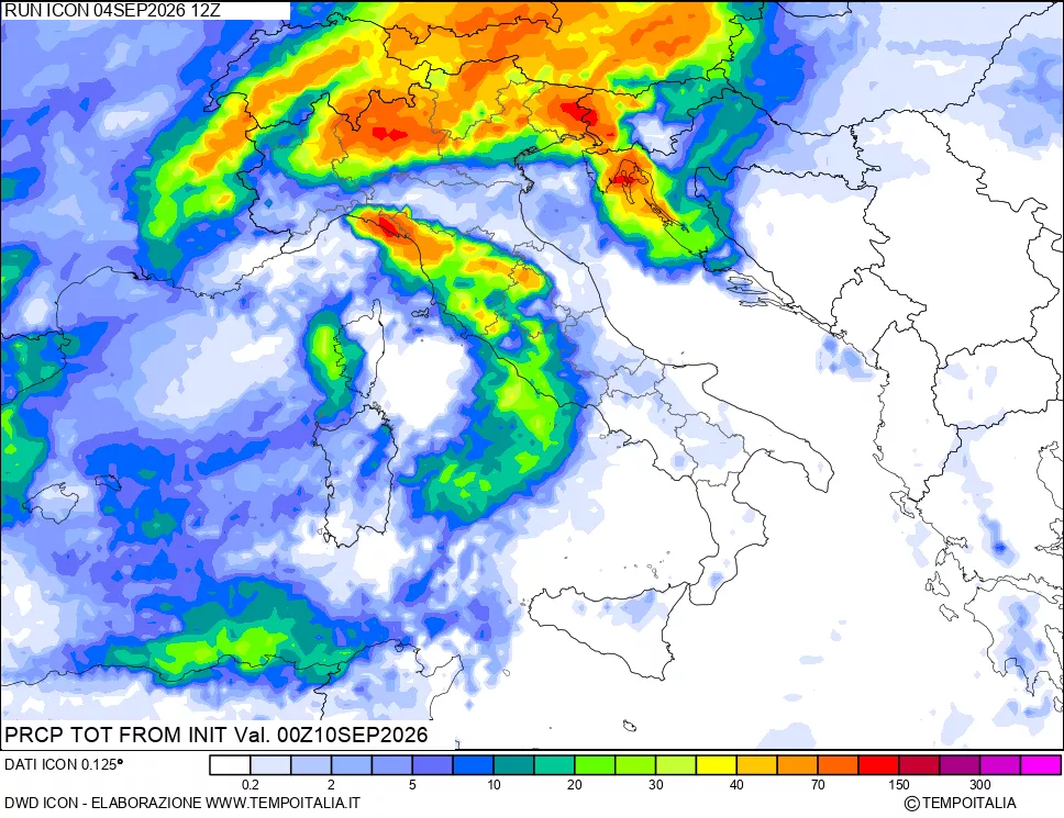 mappa Precipitazioni totali dal primo giorno