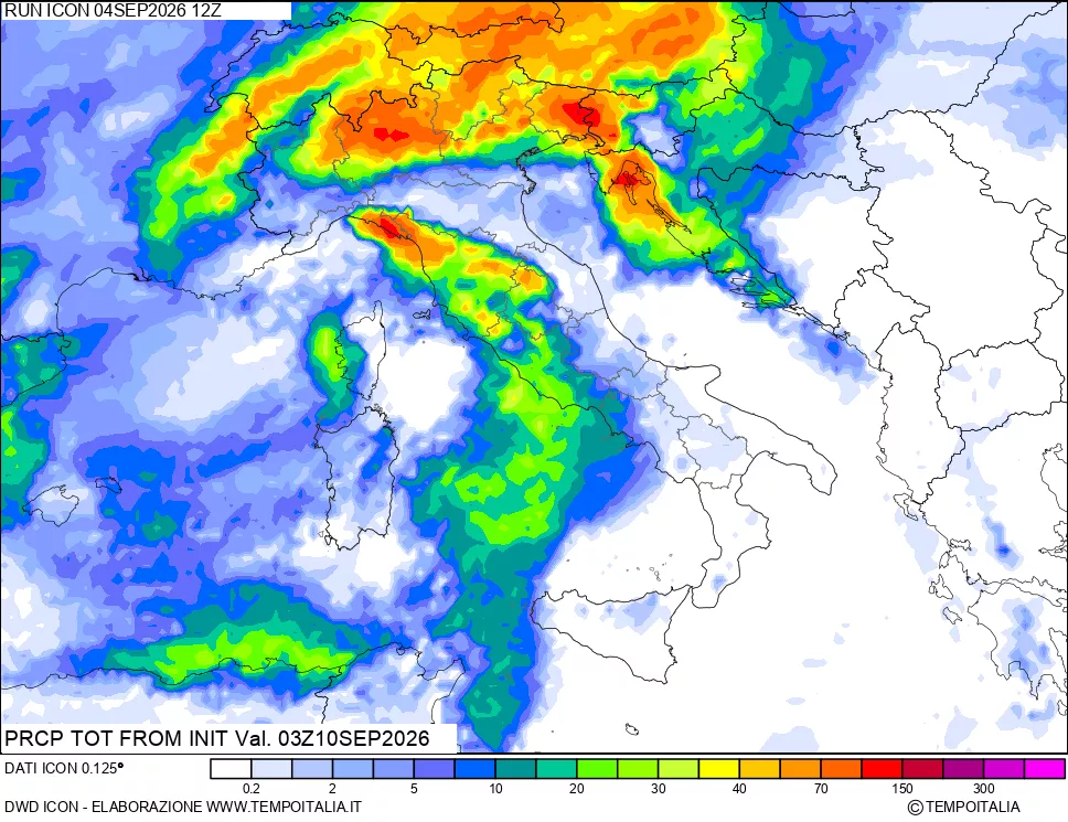 mappa Precipitazioni totali dal primo giorno