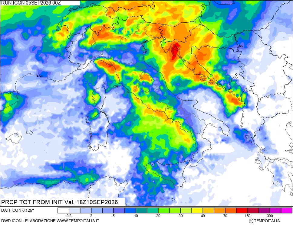 mappa Precipitazioni totali dal primo giorno