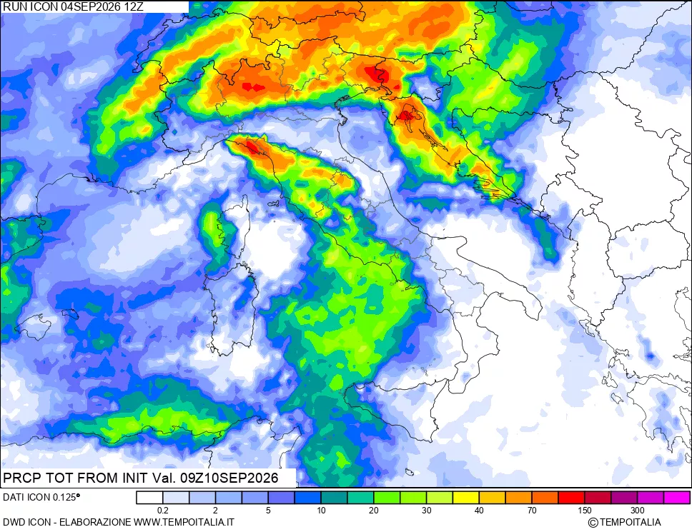 mappa Precipitazioni totali dal primo giorno
