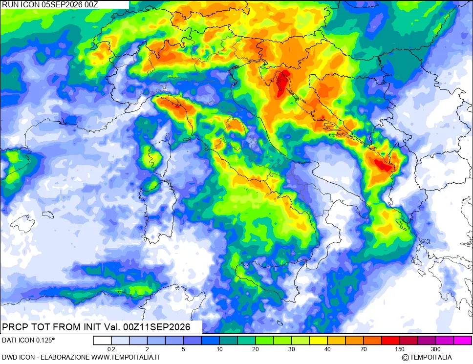 mappa Precipitazioni totali dal primo giorno