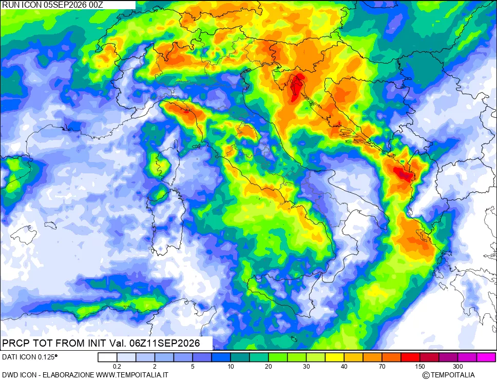 mappa Precipitazioni totali dal primo giorno