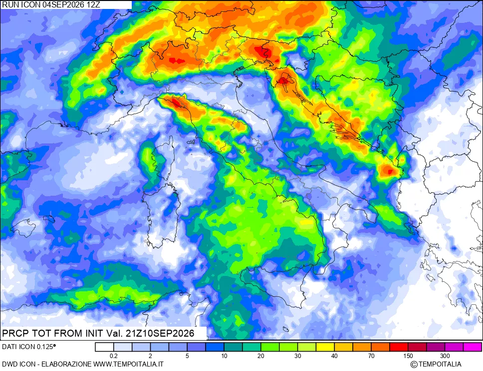 mappa Precipitazioni totali dal primo giorno