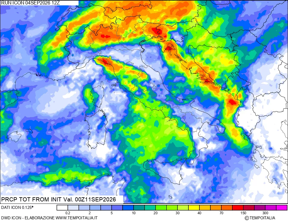 mappa Precipitazioni totali dal primo giorno