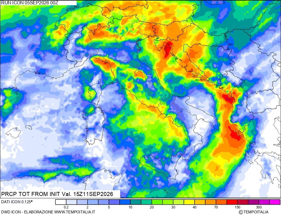 mappa Precipitazioni totali dal primo giorno