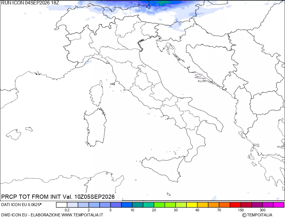 mappa Precipitazioni totali dal primo giorno