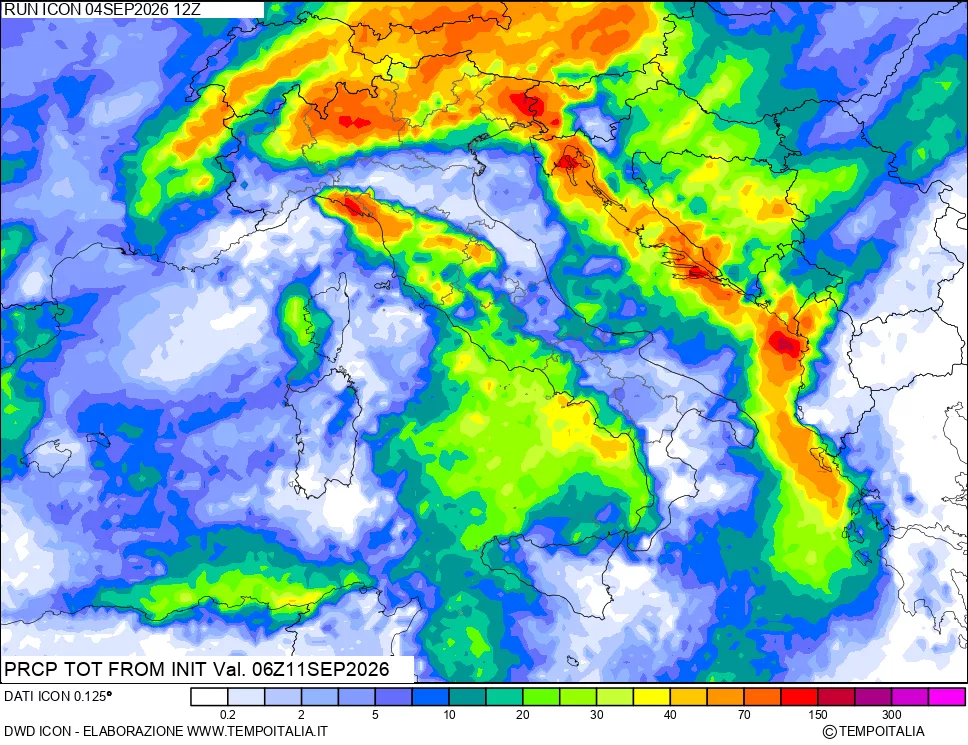 mappa Precipitazioni totali dal primo giorno