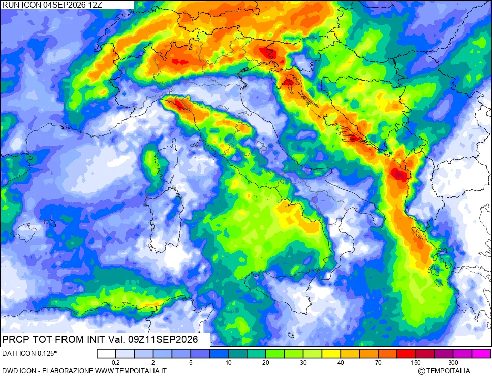 mappa Precipitazioni totali dal primo giorno
