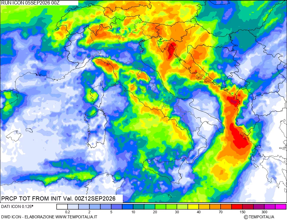 mappa Precipitazioni totali dal primo giorno