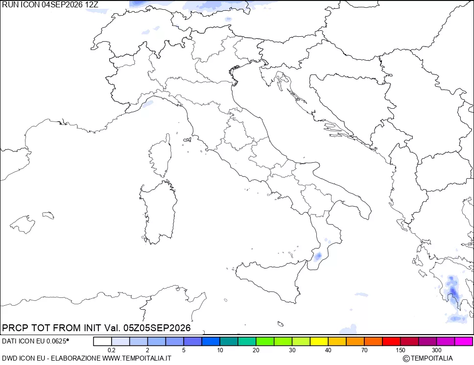 mappa Precipitazioni totali dal primo giorno