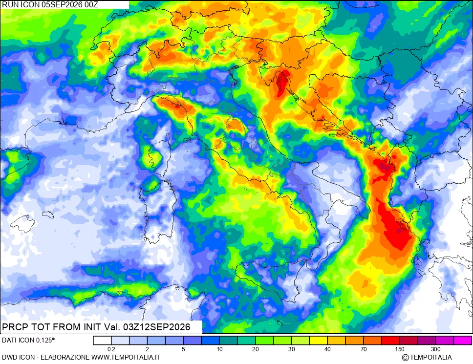 mappa Precipitazioni totali dal primo giorno