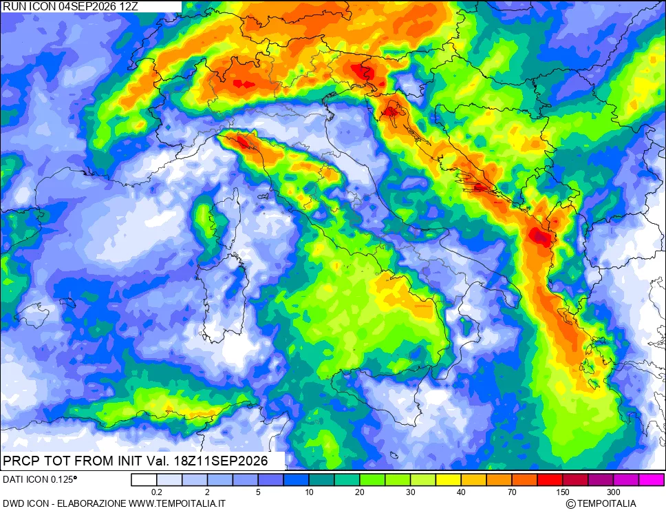 mappa Precipitazioni totali dal primo giorno
