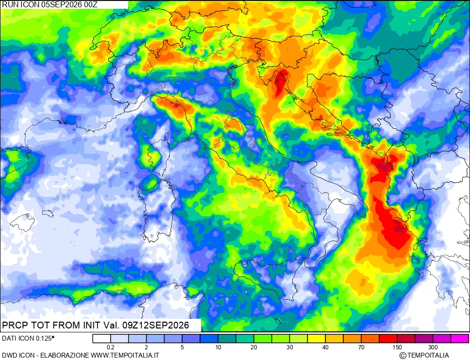 mappa Precipitazioni totali dal primo giorno