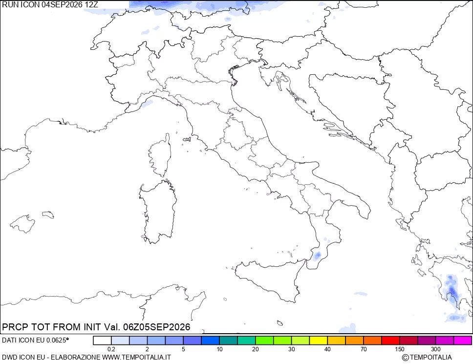mappa Precipitazioni totali dal primo giorno