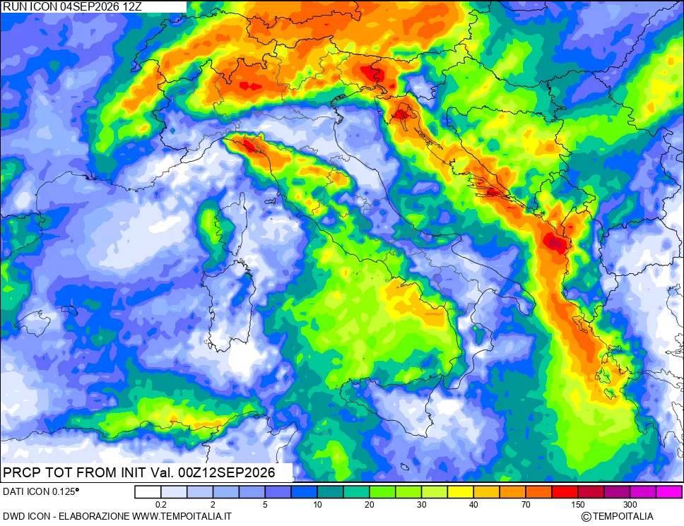 mappa Precipitazioni totali dal primo giorno