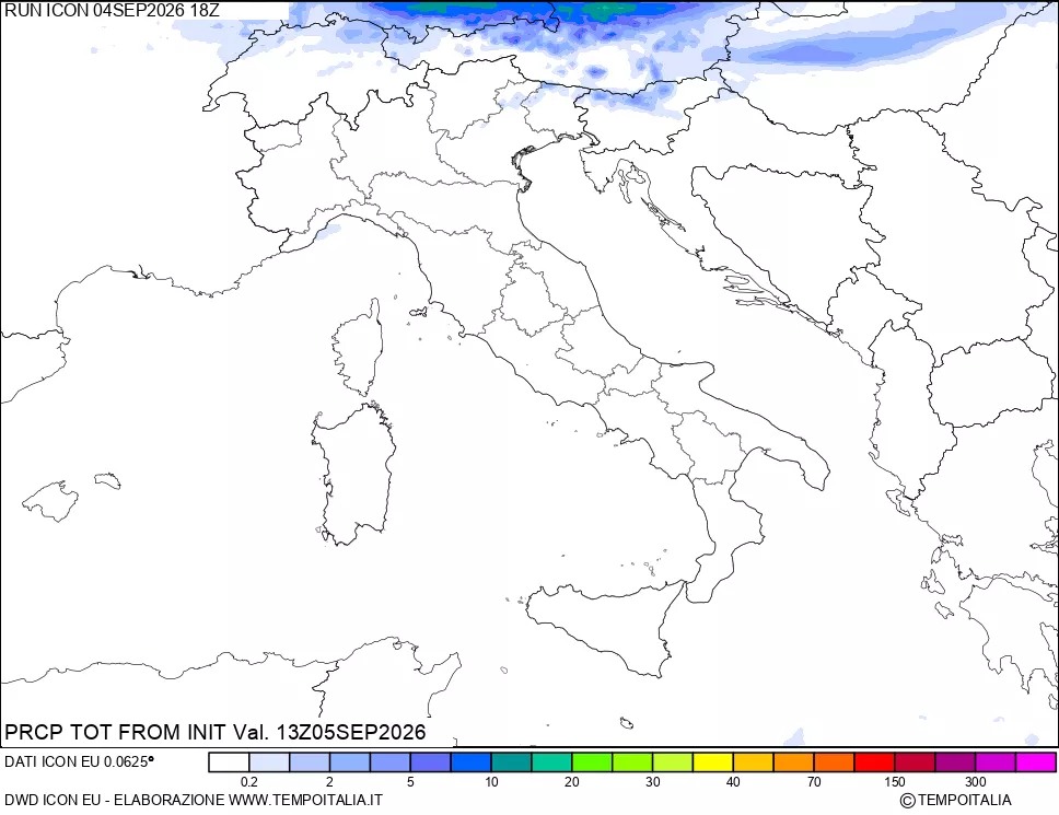 mappa Precipitazioni totali dal primo giorno
