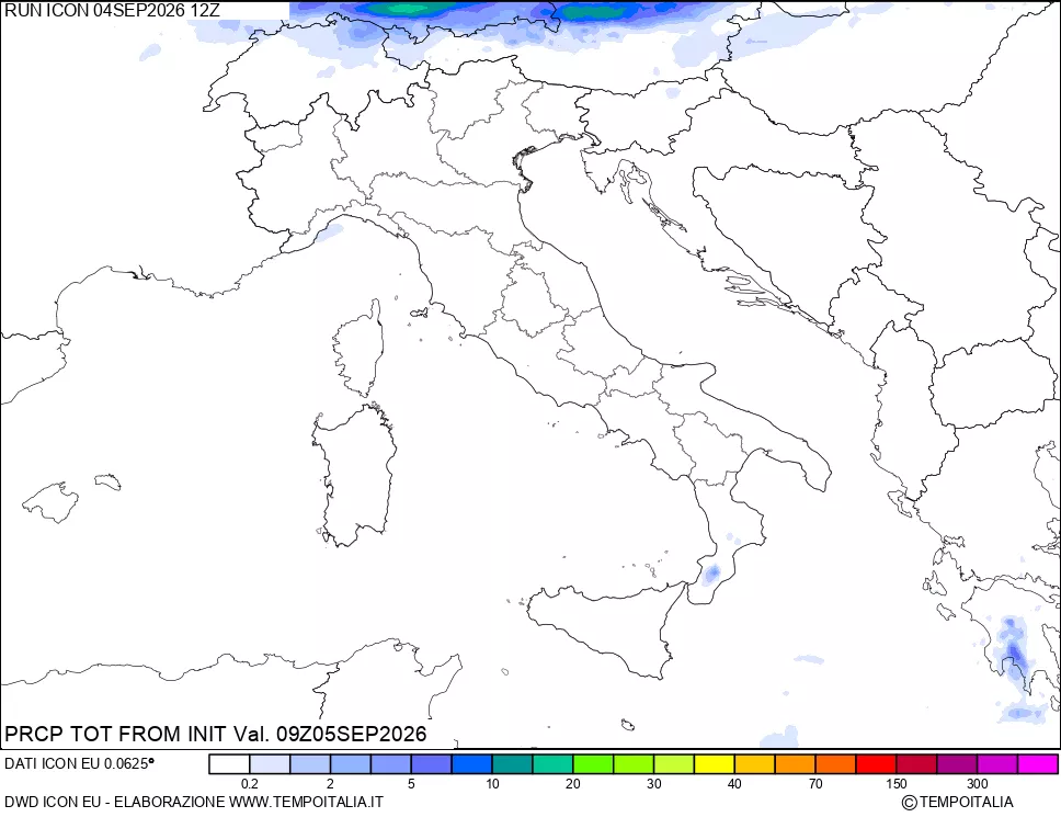 mappa Precipitazioni totali dal primo giorno