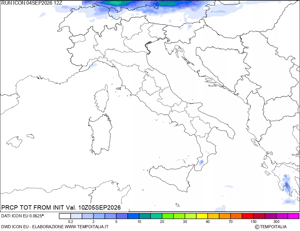 mappa Precipitazioni totali dal primo giorno
