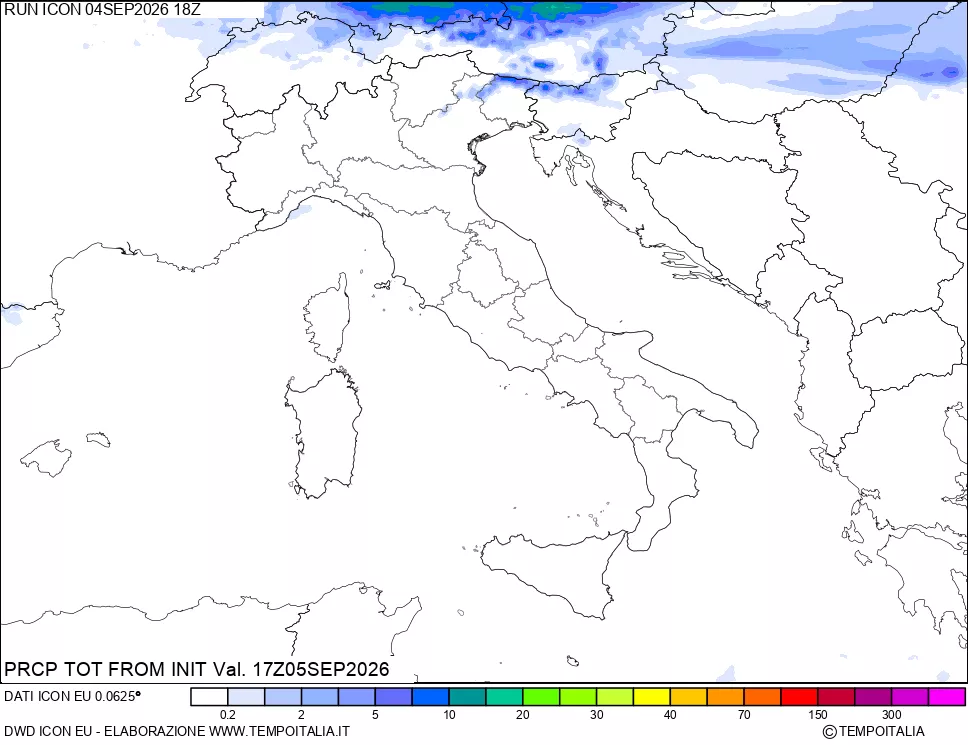 mappa Precipitazioni totali dal primo giorno