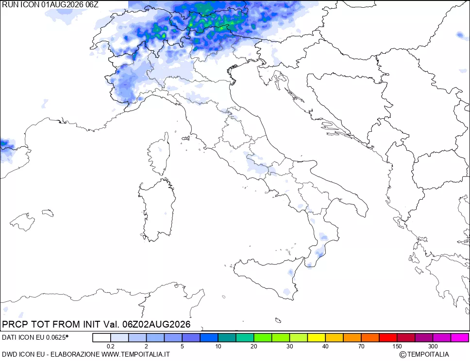 mappa Precipitazioni totali dal primo giorno